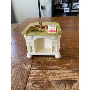 Fisher Price Loving Family Dollhouse Kitchen Island Sink Green Cream Vintage